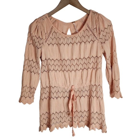 Free People Tops - Free People Tunic Top Women's XS Floral Boho‎ Knit Long Sleeve Orange